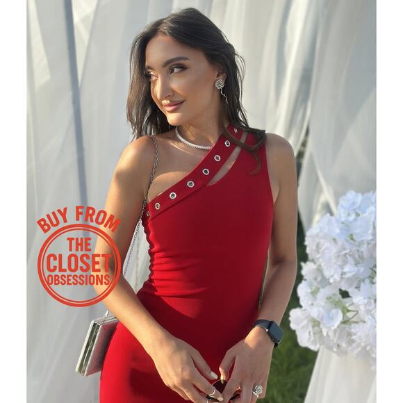 ❤️ ZARA Red Fitted Asymmetrical Cutout Midi Dress NWT ❤️ - Picture 14 of 16